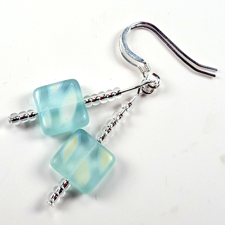 Aqua frosted square hook earrings