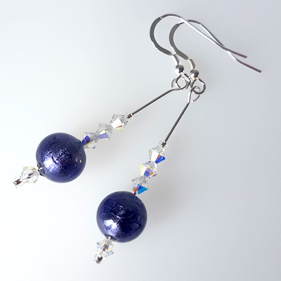 Dark purple Murano hook earrings