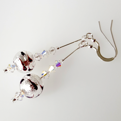 Silver foiled 10mm Murano hook earrings