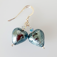 Blue/grey lamp-work heart hook earrings