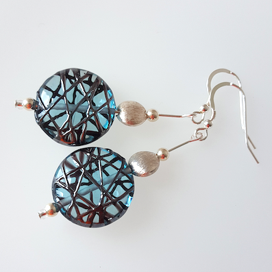 Blue disc lamp-work hook earrings