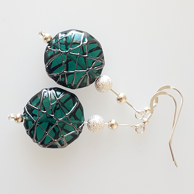 Green disc lamp-work hook earrings