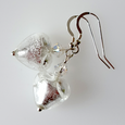 White, Murano glass heart, hook earrings.