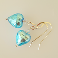Light blue Lamp-work glass heart hook earrings