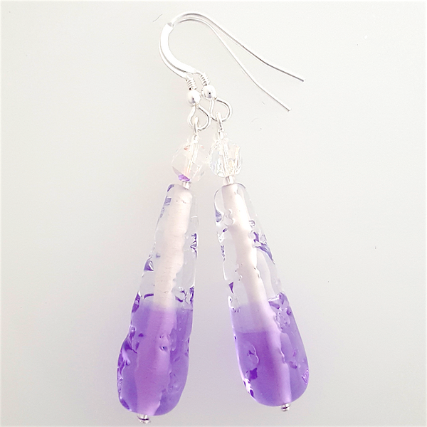 Lampwork clear/lavender earrings