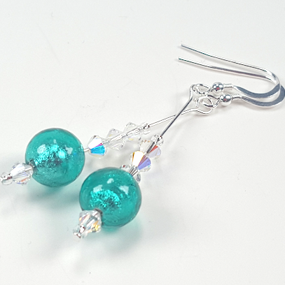 Aqua Murano glass hook earrings