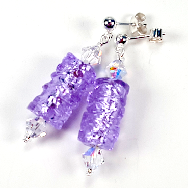 Lampwork lilac cylinder post earrings