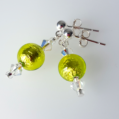 Lime green Murano post earrings. 8mm