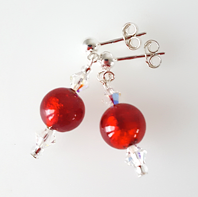 Bright red Murano post earrings