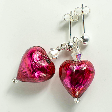 Bright pink Lamp-work post earrings