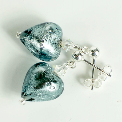 Blue/grey Lamp-work heart post earrings