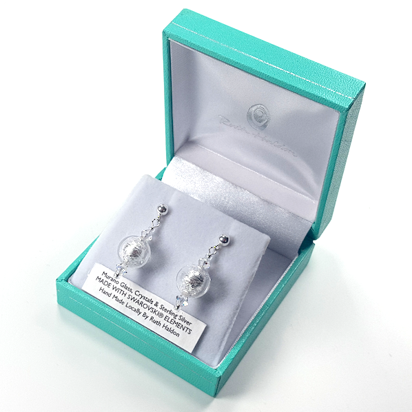 Crisp white Murano glass post earrings