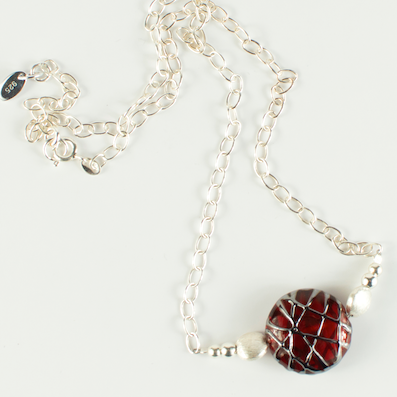 Red disc lamp-work and Sterling silver chain necklace