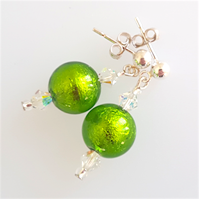 Lime green Murano post earrings