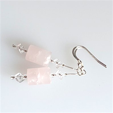 Rose Quartz cylinder & rock-crystal hook earrings