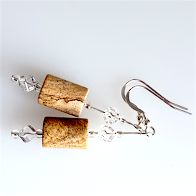 Jasper cylinder & rock-crystal hook earrings