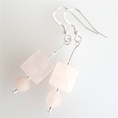 Agate cube (rose quartz) hook earrings