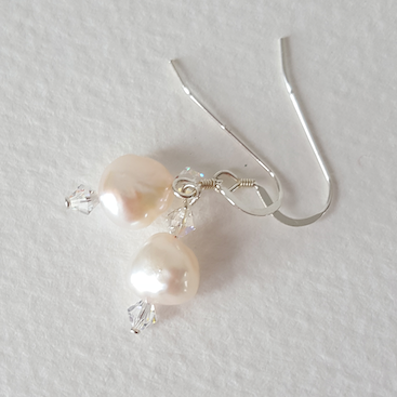 White potato pearls with European crystals hook earrings