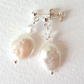 White oval freshwater pearls and crystal post earrings