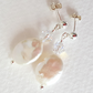 White oval freshwater pearls and crystal post earrings