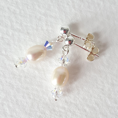 White rice freshwater pearl post earrings