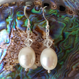 White, large, freshwater pearls and rock crystal short hook earrings.