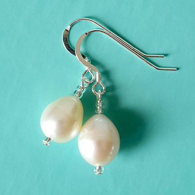 White tear drop freshwater pearl hook earrings