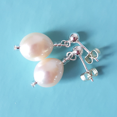 White tear drop freshwater pearl post earrings