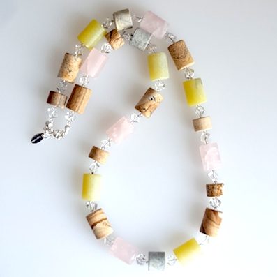Mixed stone cylinders & rock-crystal necklace