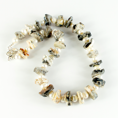 Sun Agate & Freshwater pearls necklace