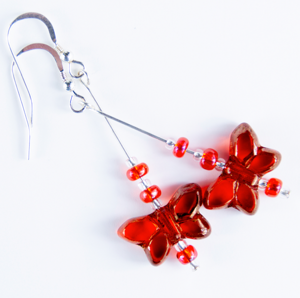Orange Butterfly earrings with hooks