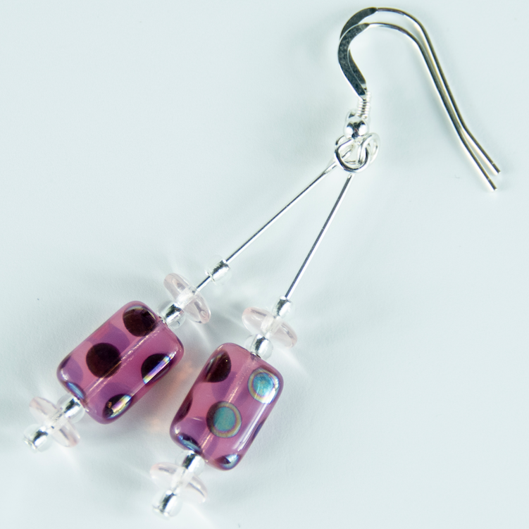 Pink multi spot lozenge hook earrings.