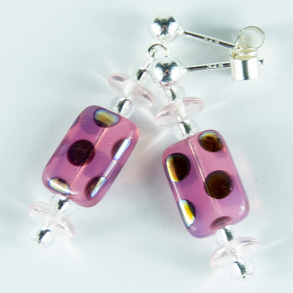 Pink multi spot lozenge post earrings. (Limited)