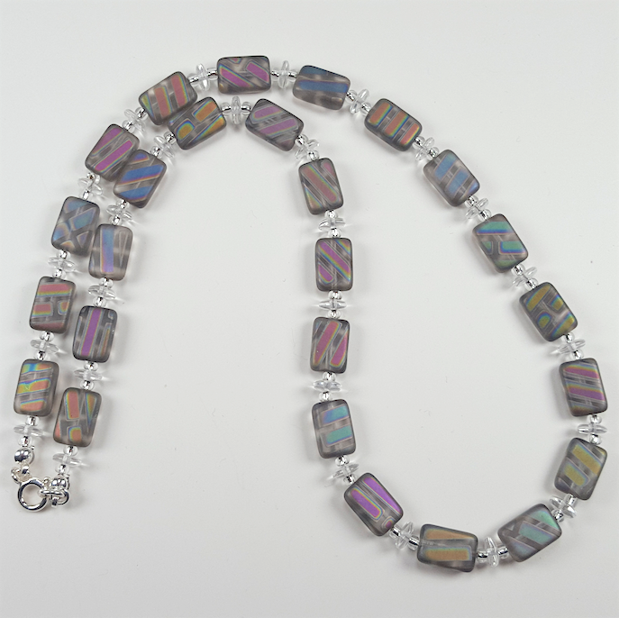 Rainbow stripe, grey lozenge necklace