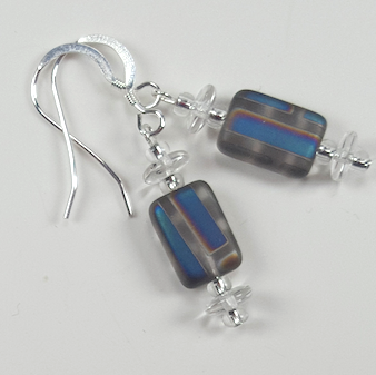 Rainbow stripe, grey lozenge hook earrings