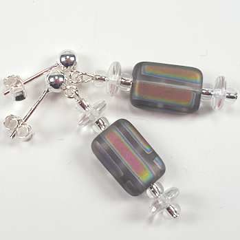 Rainbow stripe, grey lozenge post earrings