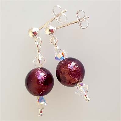 Rich purple Murano post earrings