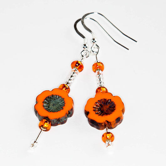 Orange cut flower hook earrings