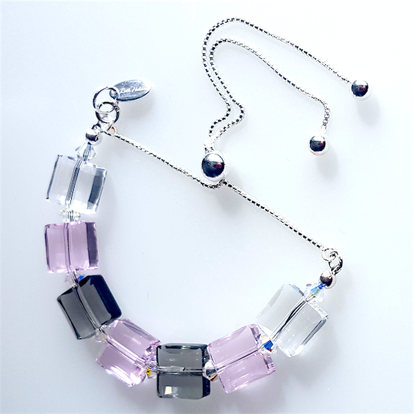 Pink/grey crystal slider bracelet