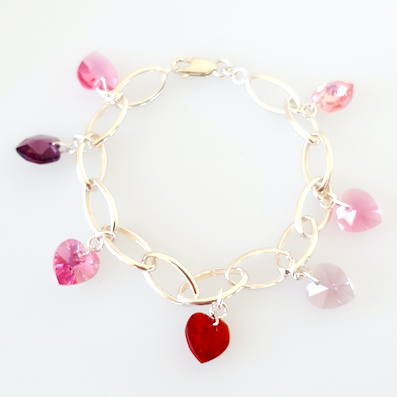 Mixed pink European crystal heart chain bracelet