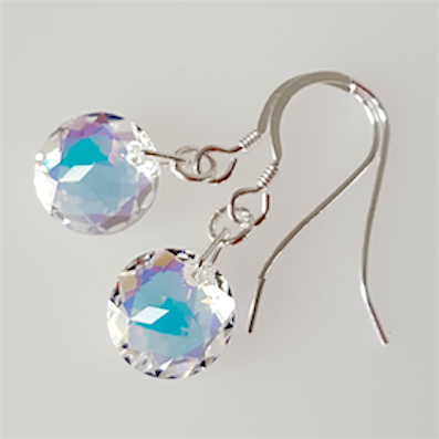 Crystal AB domed disc hook earrings