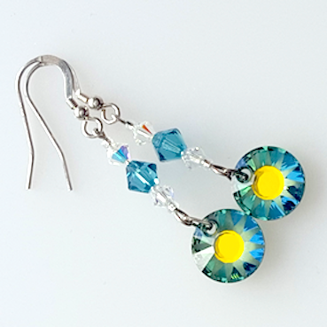 Aqua/golden disc crystal earrings
