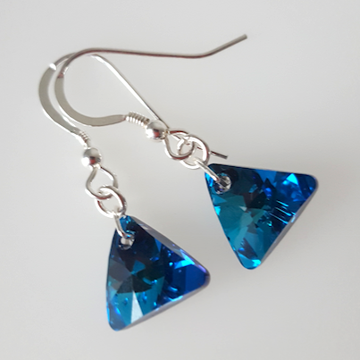 Bermuda blue 12mm crystal pyramid hook earrings