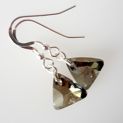 Iridescent green crystal 12mm pyramid hook earrings