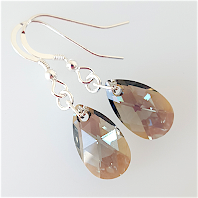 Black diamond crystal 11mm pear hook earrings