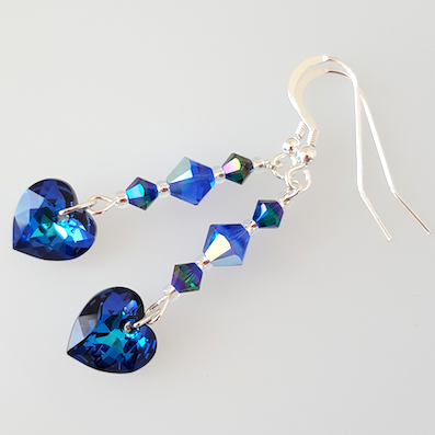 Bermuda blue crystal heart hook earrings