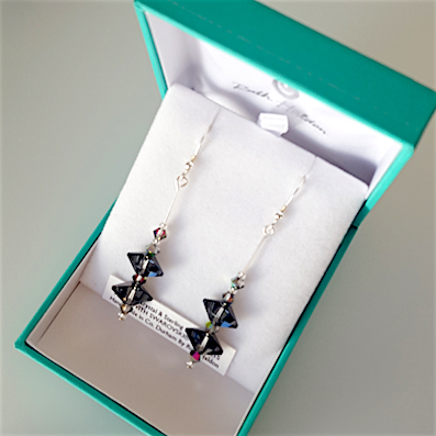 Silver shadow spike crystal hook earrings