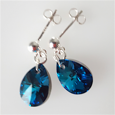 Bermuda blue crystal tear drop post earrings