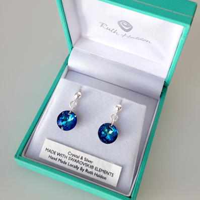 Bermuda blue crystal disc post earrings