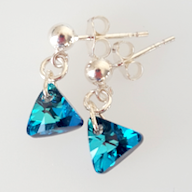 Bermuda blue 8mm pyramid crystal post earrings